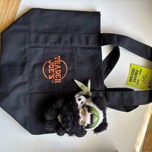 Black Tote Bag with Plush Keychain